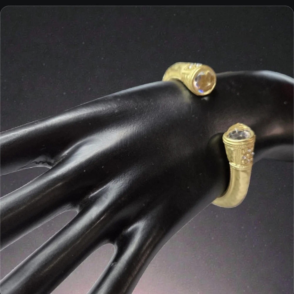 14k Matte Gold Plated Hydro Quartz Crystal Chunky Hinged Bangle Bracelet
